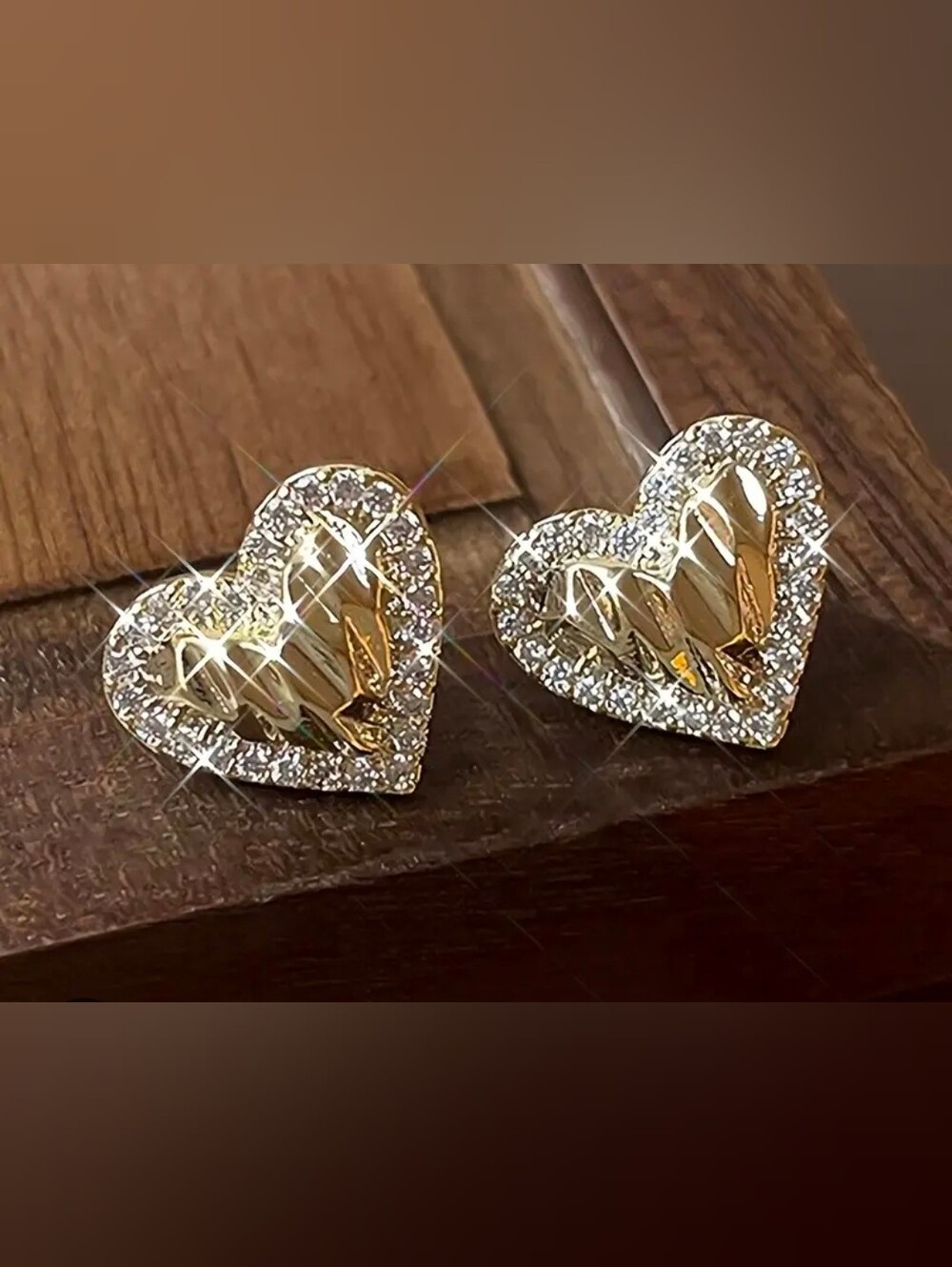 $8 Each Or Bundle 5/$20 Gold Heart Crystal Stud Earrings